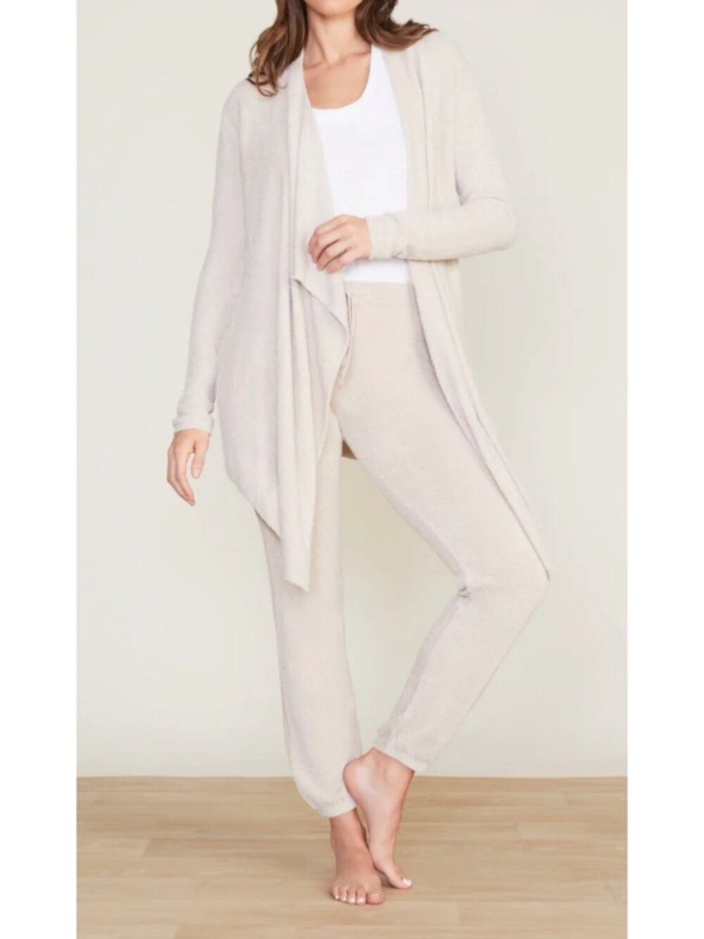 Barefoot Dreams S/M Bamboo Chic Lite Open Wrap Cardigan Stone Beige Super Soft